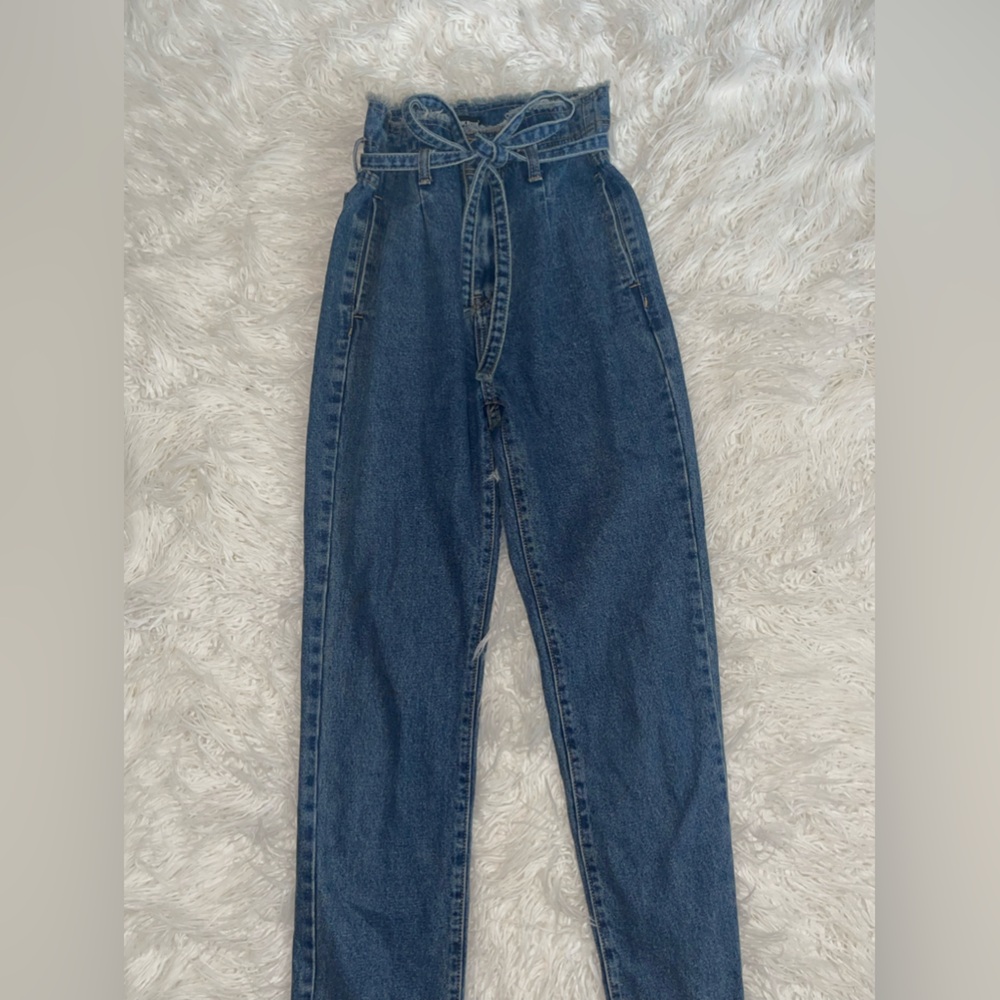 Paper bag tie front denim jeans